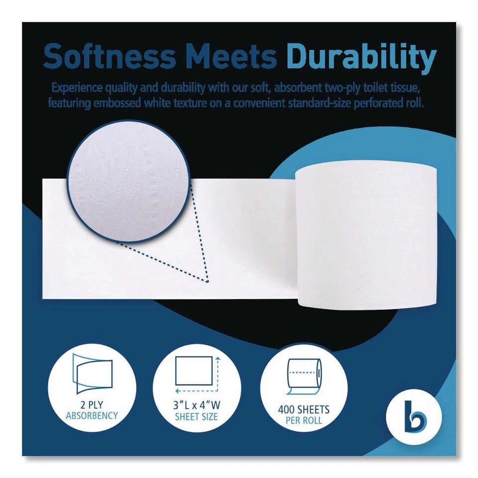 Boardwalk BWK6144 2-Ply Septic Safe Toilet Tissue - White (96/CT) New - Image 4 of 4