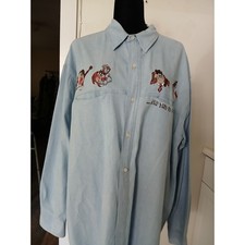 Warner Bros Studio Store Tazmanian Devil Embroidered Denim Shirt XL Long Sleeve