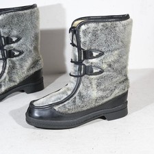 Vintage Snowland Sherpa Fur Boots Grey Black Apres Ski Winter Women's 7