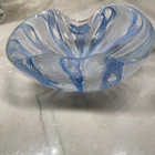 VNTG Murano Zanfirico Art Glass fold envelope bowl MCM Venetian Latticino thick