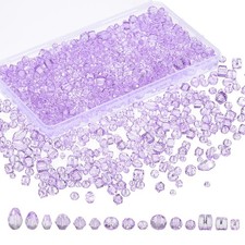Glass Beads, 1200 Pcs Assorted Crystal Beads with Container Box, Light Purple