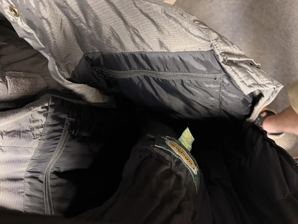 Cabelas Premier Northern Goose Down Overalls Bib Puffer Pants XL Grey Black - Image 2 of 4