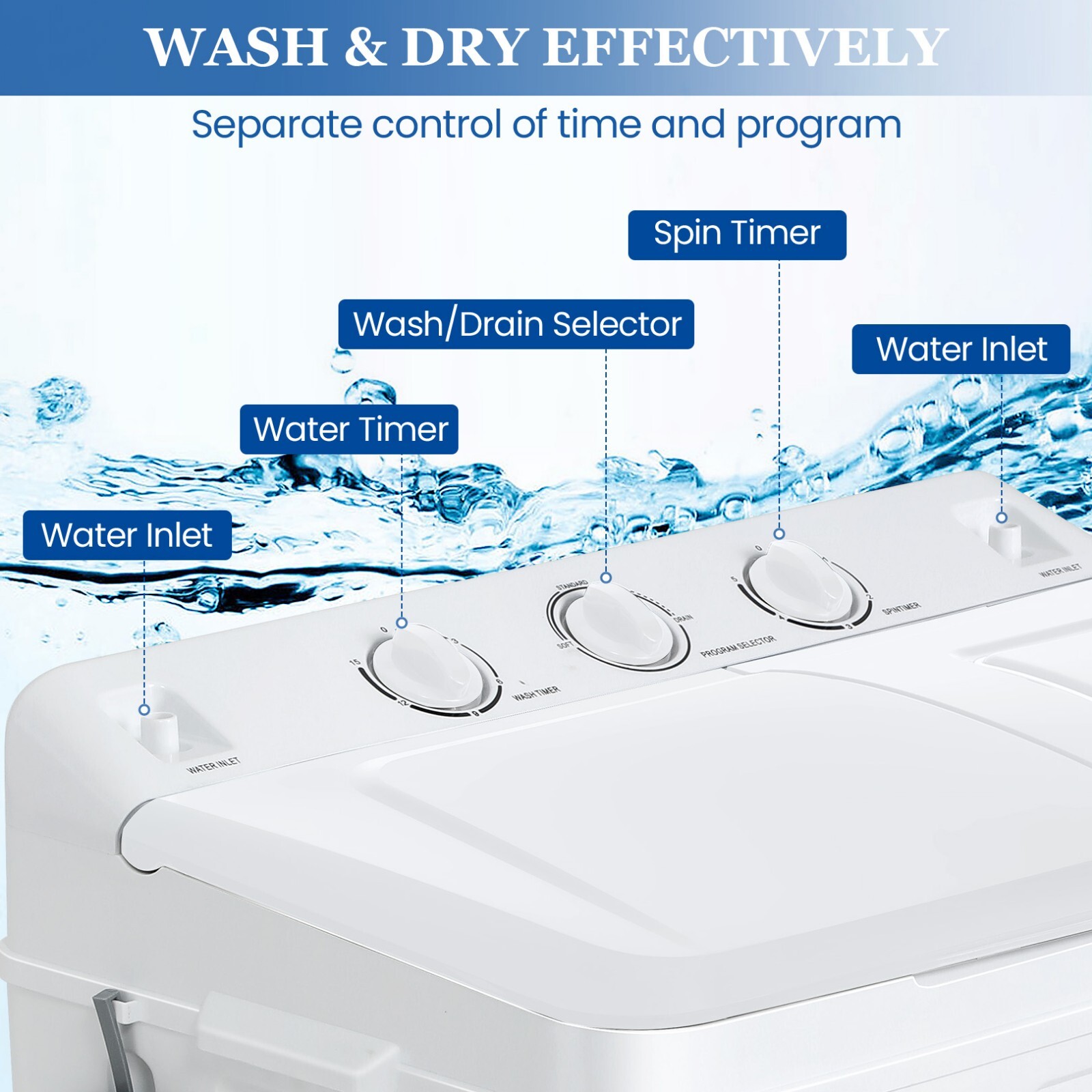 Semi-Automatic Washing Machines 30lbs Twin-Tub Washer Dryer Combo w/ Drain Pump-