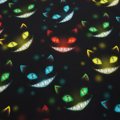 Stoff Baumwolle Jersey Ghost Cats Grinsekatze schwarz bunt