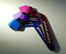 Pistol Picks Guitar Picks 3-Pack assorted won't twist won't slip. Ergonomic