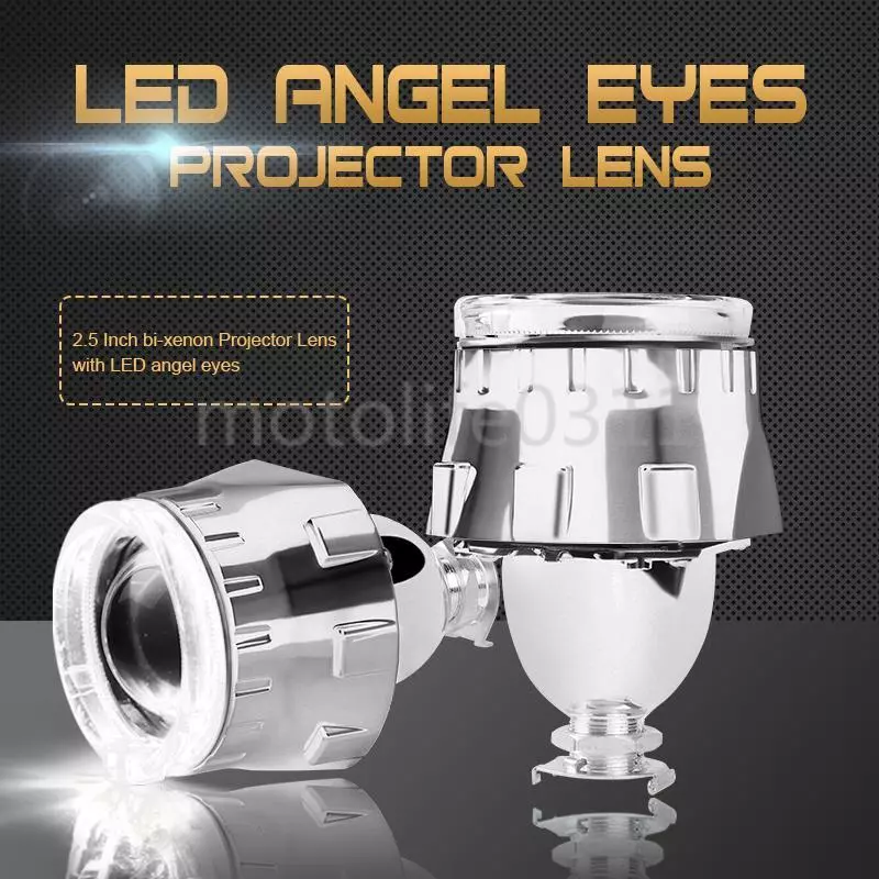 2x 2.5" Bi Xenon HID LED Projector Len H4 H7 Headlight Retrofit White Angel Eyes - Image 4 of 4