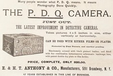 Antique 1890 P.D.Q. Detective Box Camera Vtg Victorian Era Photography Print Ad 