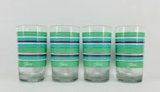 set 4 FIESTA  7 oz JUICE meadow white turquoise mulberry STRIPES glass ware