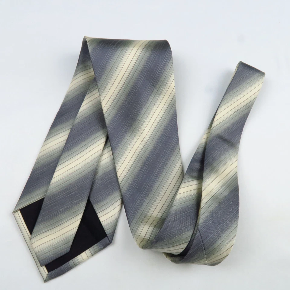 Corbata Kenneth Cole Gris Verde Crema Rayas Diagonales Para Hombre 57x4 Clásica Sutil Foto 4 de 4