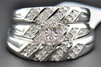 Diamond Trio Set Round Cut His & Her Matching Wedding Engagement Ring 0.28 Ct on sale Diamond Trio Set Round Cut His & Her Matching Wedding Engagement Ring 0.28 Ct on sale