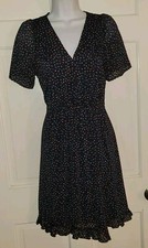 MADEWELL navy Blue Pindot Red Yellow Green Chiffon Look V-neck Ruffle Dress 4