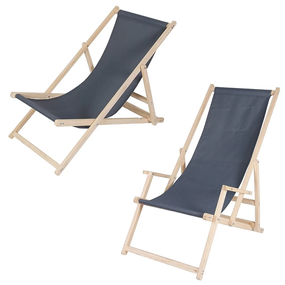 Strandliege Liegestuhl Gartenliege Klappbar Sonnenliege Holz Strandstuhl Faltbar - Bild 2 von 4