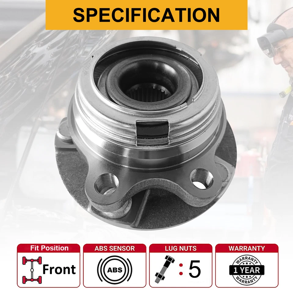 Pair Front Wheel Bearing & Hubs for 2004 2005 2006 2007 2008 2009 Nissan Quest Foto 2 de 4