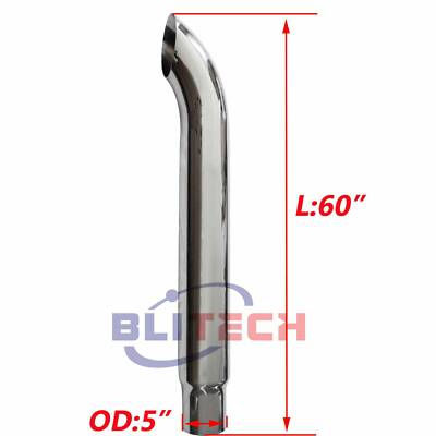 Chrome 6'' - 5'' OD Exhaust Pipe Curved Tube 60 Inch 60'' Semi Truck Stack Pipe Tip