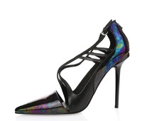 Womens L.a.m.b. boston Black Hologram Leather Pointy Toe Heels Sz. 10 on sale Womens L.a.m.b. boston Black Hologram Leather Pointy Toe Heels Sz. 10 on sale