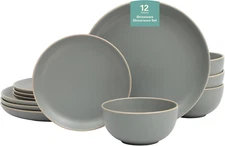 Rockaway 12-Piece Dinnerware Set Service for 4, Grey Matte -