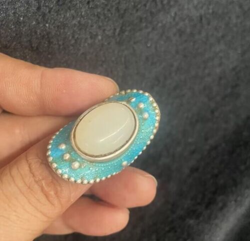 Antique Shop Collects old silver Inlaid white Jade Rings  A - Picture 1 of 10
