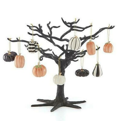 Lenox Halloween Black Ornament Tree & 10 Mini Pumpkin Ornaments Fall Gourds NEW