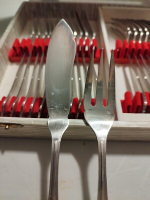 Service à Poisson Métal Argenté 12 Personnes - Modèle Double Filets E9 - Vintage