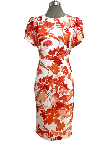 New Calvin Klein Elegant Tango Floral Tulip Sleeve Sheath Dress Women's Size 8