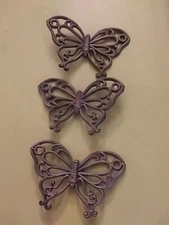 3 HOMCO 7537 SYROCO Butterflies 1978 Wall Decor Gold