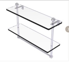 Mensola in vetro 22 pollici a due livelli con portasciugamani integrato - cromo lucido nuova