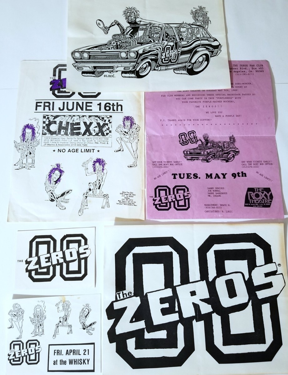 THE ZEROS 89' ROXY PUNK ROCK FANCLUB FLYER LOT VTG STICKER CONCERT
