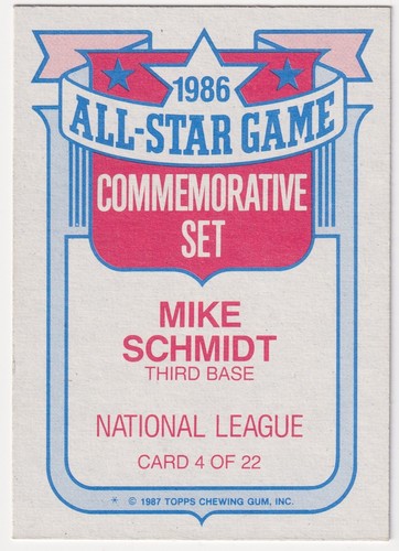 1987 Topps Baseball Glossy All-Stars #4 Mike Schmidt Philadelphia Phillies - Picture 2 of 2