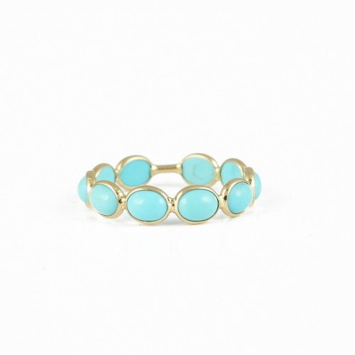 Natural Turquoise 14k Gold Plated Ring, 925 Sterling Silver Eternity Band Ring - Picture 2 of 4