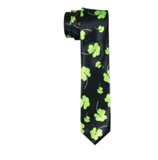 Retro Neck TIE Green Shamrock Clover Leaves Large Print Slim Black necktie