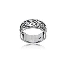 Sterling Silver High Polished Filigree Swirl Bang Ring, Size 5