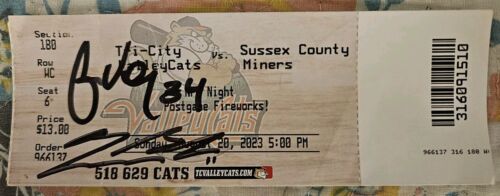 Jhon Vargas & Tanner Smith Signed Autograph Tri-City Valleycats Ticket Stub