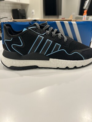 Adidas Nite Jogger Running Shoes Black Blue Sneakers FV359 Size 10