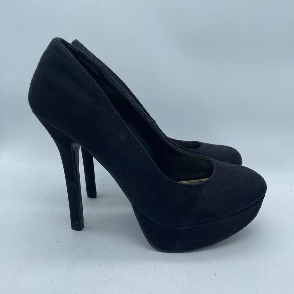 Tacones sin cordones de plataforma de aguja Brash para mujer talla 9 imitación gamuza punta redonda negros Foto 2 de 4