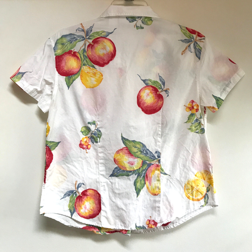 Lizwear Liz Claiborne SP Multi Fruit Cotton Colar ButtonUp Cap-Slee Shirt Blouse - Picture 5 of 11