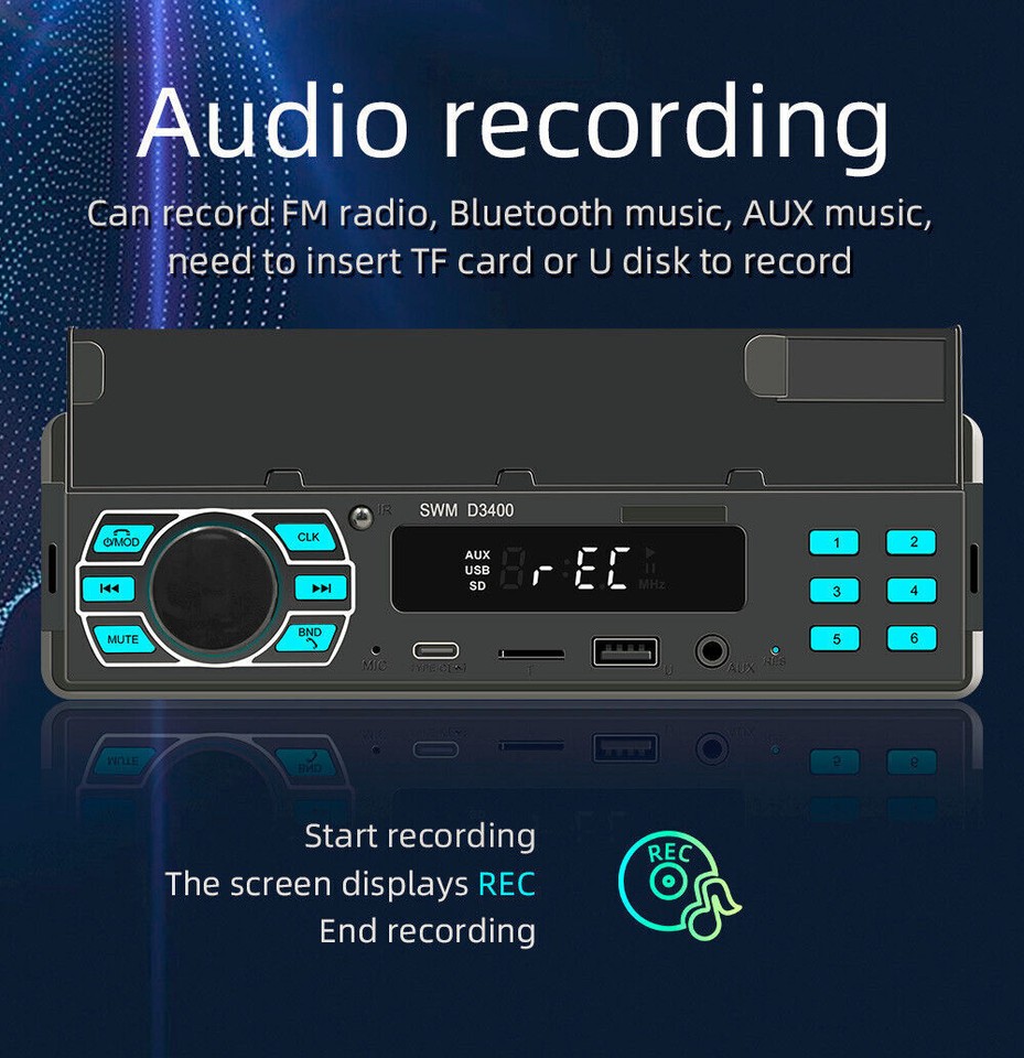 Car Radio Stereo Bluetooth AUXIn MP3 Player Stereo Digital Audio