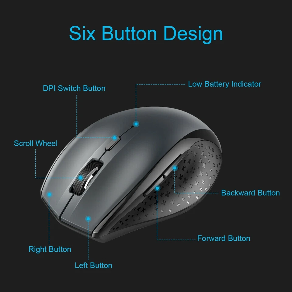 TeckNet Wireless Cordless Mouse USB Optical Scroll 2.4GHz For PC Laptop Computer - Image 3 of 4