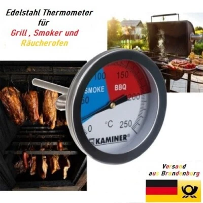 BBQ Grill Thermometer Edelstahl Analog Smoker Gasgrill Räucherofen Einbau Deckel