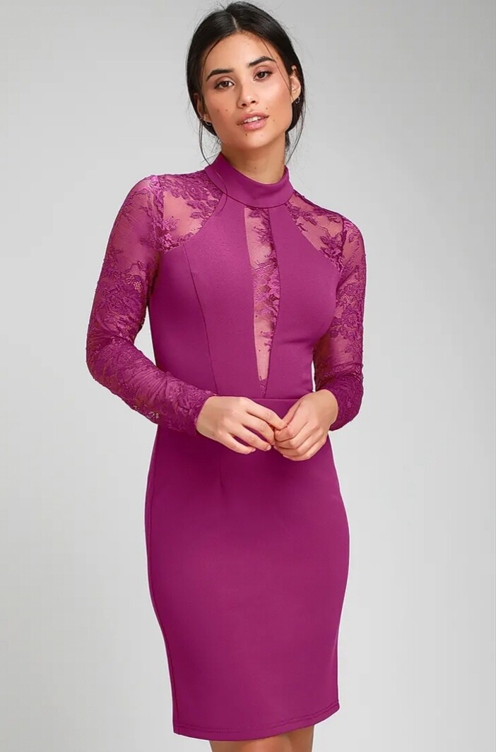 plain purple long sleeve dress Mother Of All Women's Federica Long Sleeve Dress - Purple
