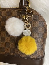 Pom Pom Bag Charm Keychain Key Fob Car Charm White Yellow Heart Clasp To Purse