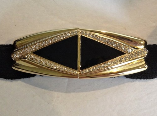 ST JOHN Knit Womens BELT WITH Goldtone RHINESTONE DECO BUCKLE Stunning ST. - Picture 2 of 3