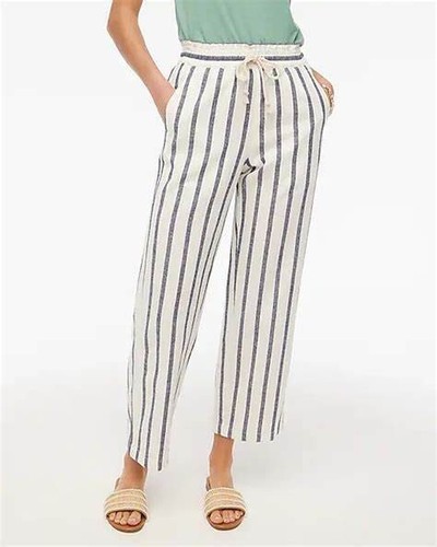 NWT J Crew Striped Linen Cotton Pants Wide Leg Paper Bag Size 10 New