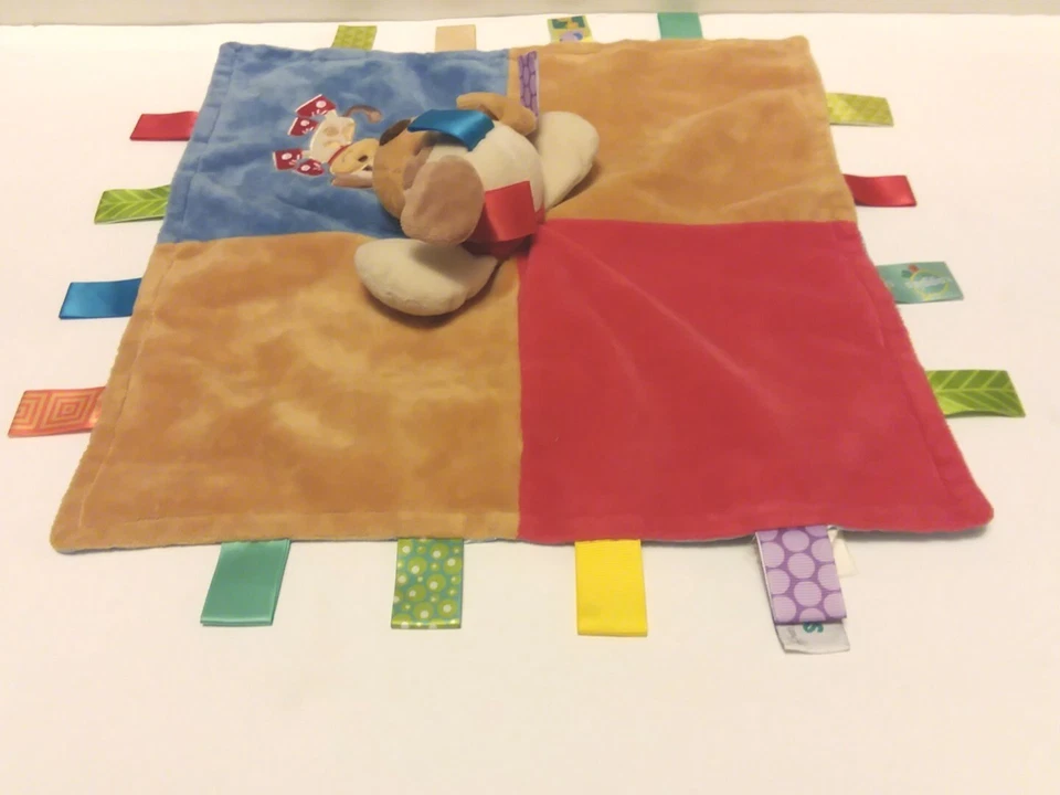 Manta de seguridad para cachorros Taggies Mary Meyer Rojo Azul Marrón Ribbon Tags Satin Foto 4 de 4