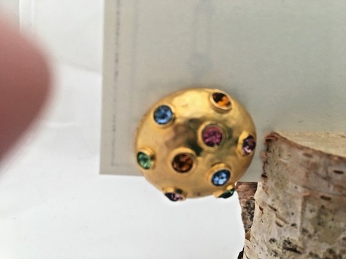 VTG SPUTNIK Clip Earrings pastel Crystals Hammered 18K gold plate - Picture 5 of 5