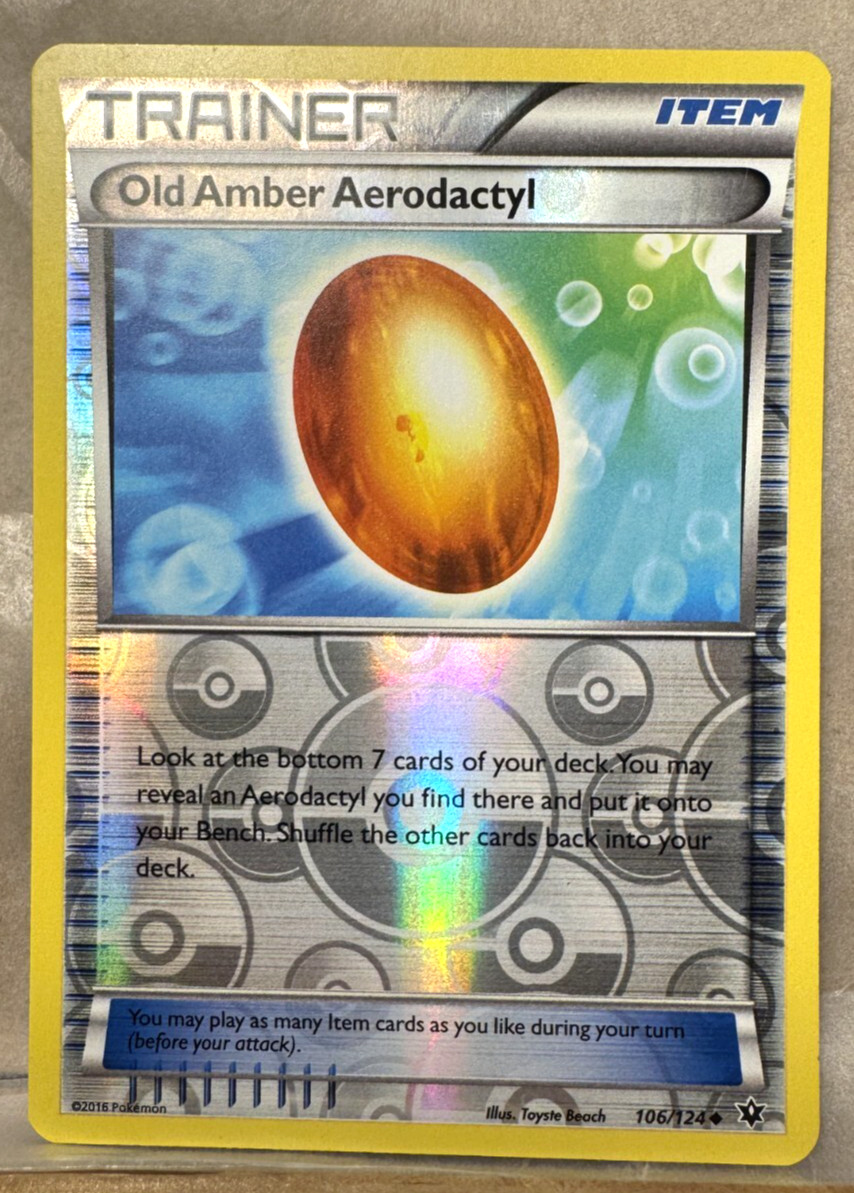 Old Amber Aerodactyl - 106/124 - Uncommon - Reverse Holo LP, English Pokemon XY