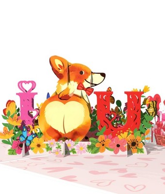 Funny Valentines Pop Up Card, Cute Corgi Birthday 6 x 8 inches, 