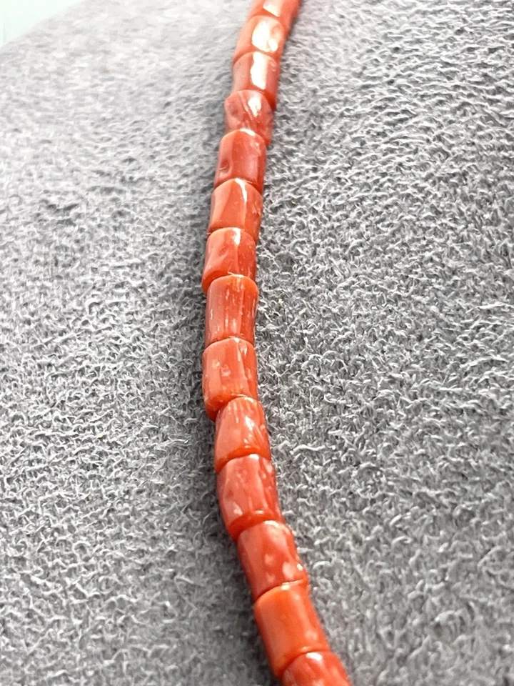 Collana Corallo Rosso Mediterraneo Naturale-46cm-Cannette 5mm-Argento 925 - Immagine 3 di 4
