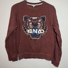 Kenzo Paris Tiger Embroidered Logo Red Mens Size Medium Knit Sweatshirt Pullover