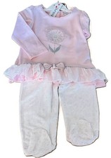 ensemble 2 pièces haut rose mche longue fleur et pantalon à pied 0 à 12 mois