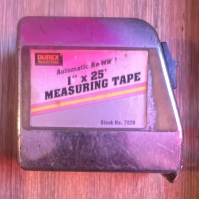 Durex Industrial Automatic Re-Wind Measuring Tape 1'' x 25' Metal Silver 7026